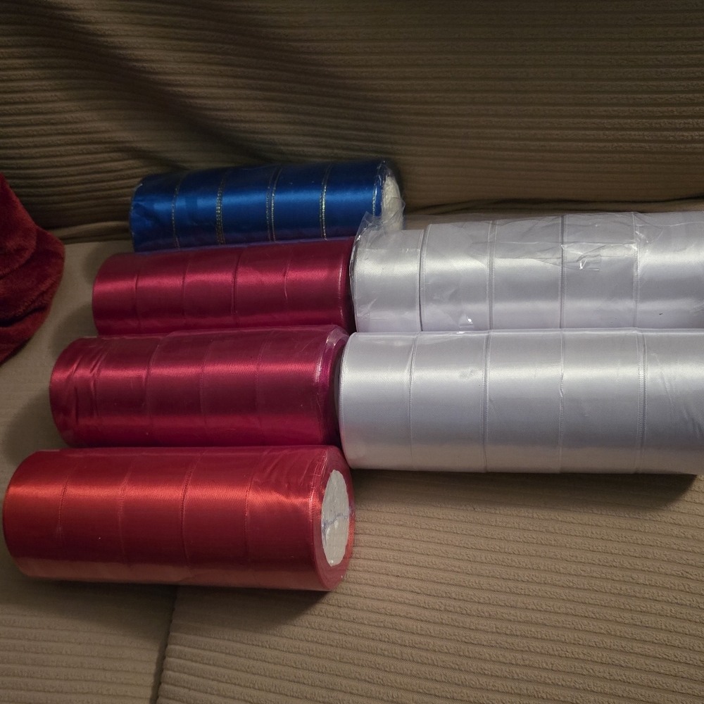 Satin Ribbon, Red Blue White 25 yard 1.57inch DIY Craft